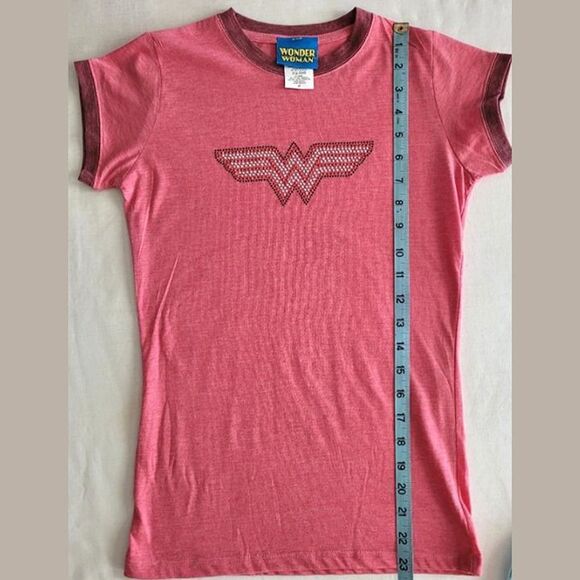 Retro Wonder Woman Rhinestone Pink Ringer Tee Juniors/Women’s M - Picture 4 of 5